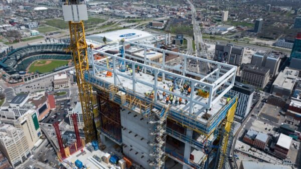 Bedrock Tops Out Detroit’s Tallest Tower in 50 Years