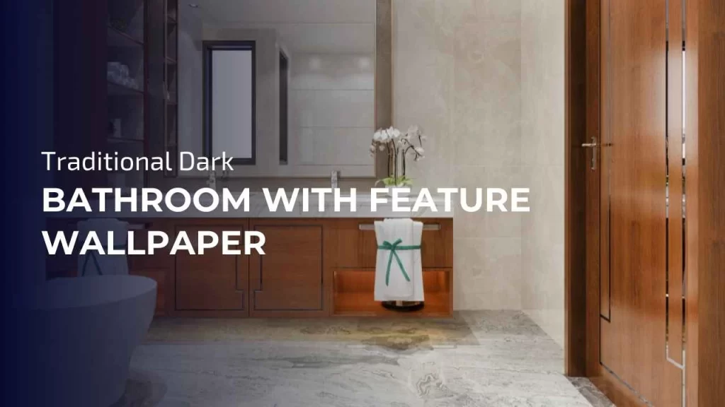 Feature wallpaper can add texture and visual interest to a dark bathroom.