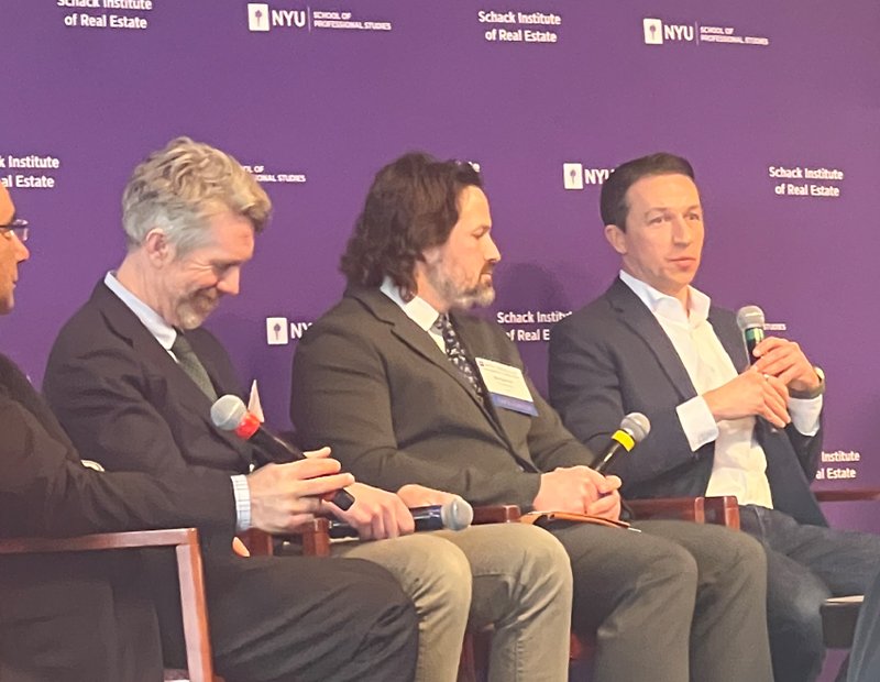 Brookfield's Michael Daschle speaking at NYU Schack's Annual Conference on Sustainable Real Estate. Also pictured (L to R): National Grid's Donald Chahbazpour, NYSERDA's Michael Reed and Hines' Benjamin Rodney.