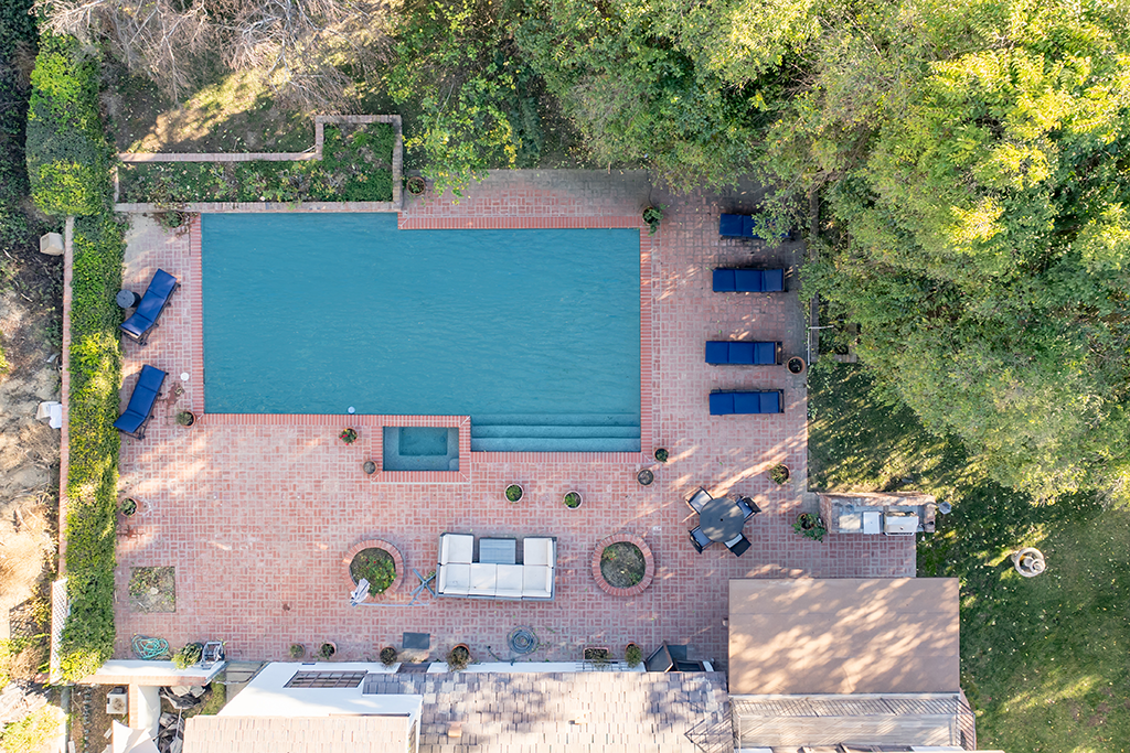 Aerial View of Backyard | The Agency Journal Aerial View of Backyard Pool and Lounge Area