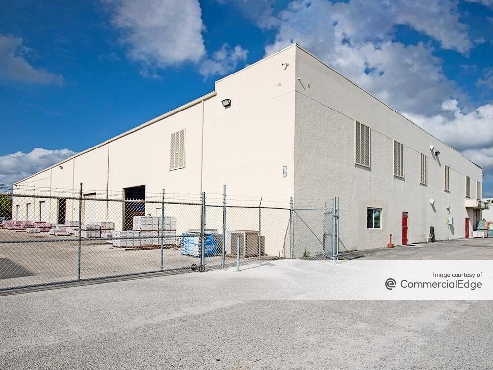 Exterior shot of the industrial building at 7555 Garden Road in Riviera Beach, Fla.