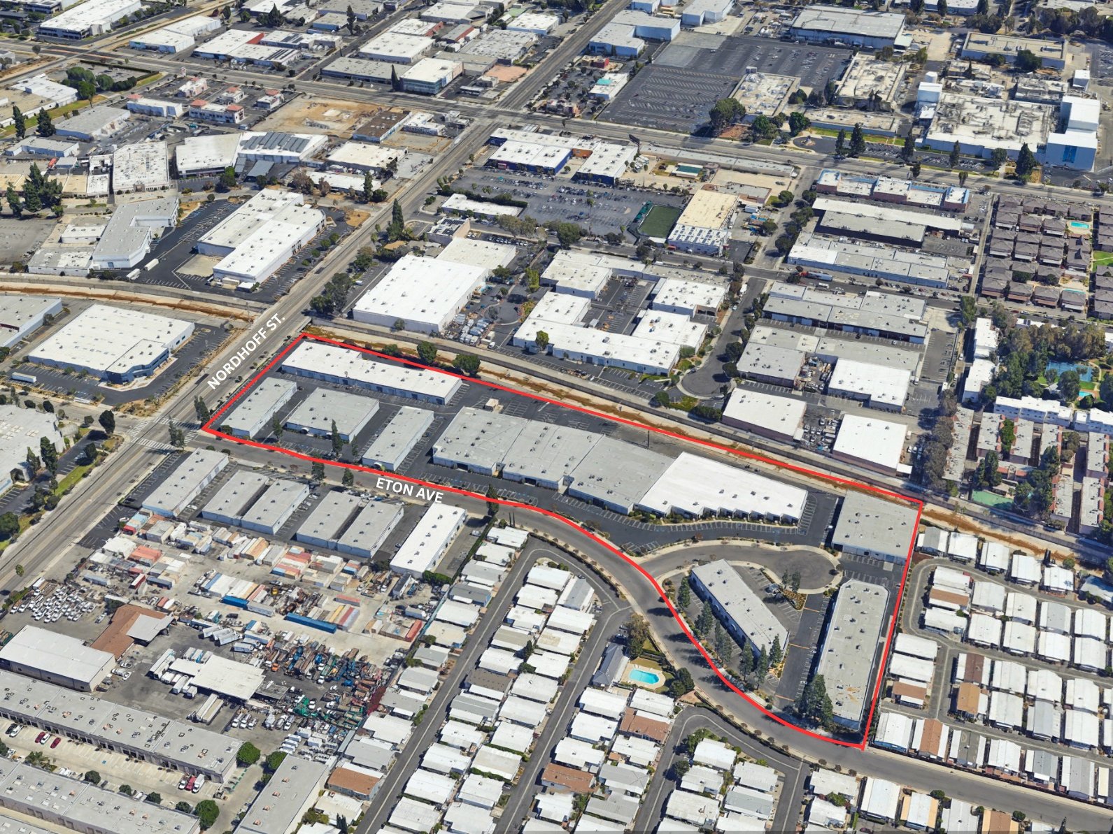 Aerial shot of Eton Industrial Park in Canoga Park, Calif.