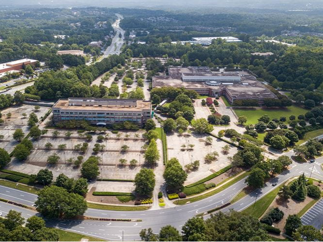 Aerial view of the development at 11350 Johns Creek Parkway in Duluth