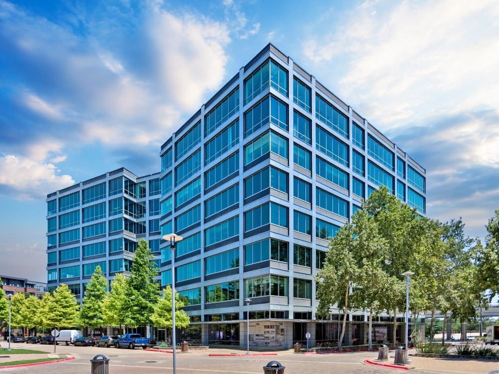 Exterior shot of University Park, an eight-story, 206,657-square-foot office building in Austin, Texas.