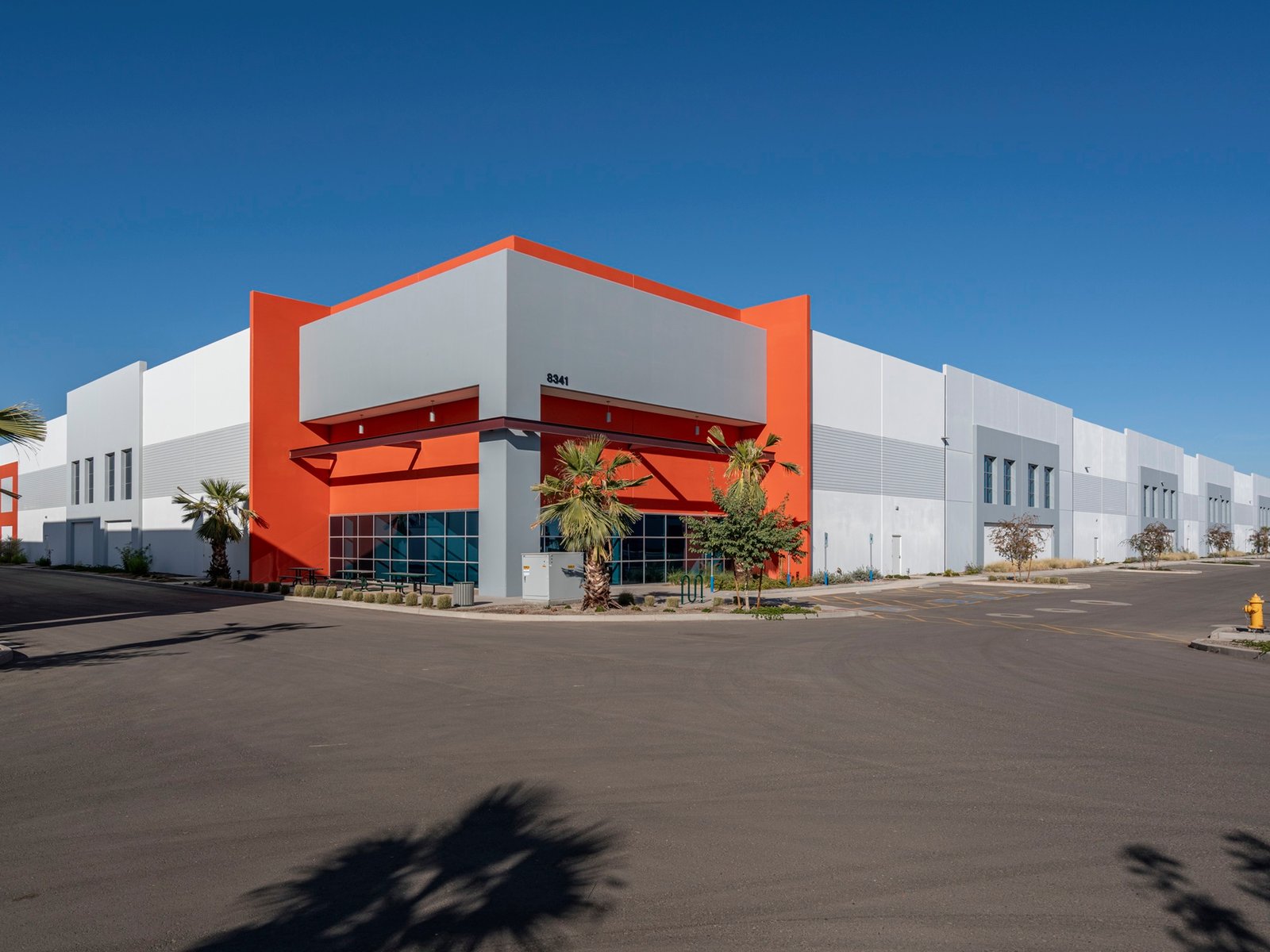 Exterior shot of one of Phelan Pecos Center's industrial buildings in Mesa, Ariz.