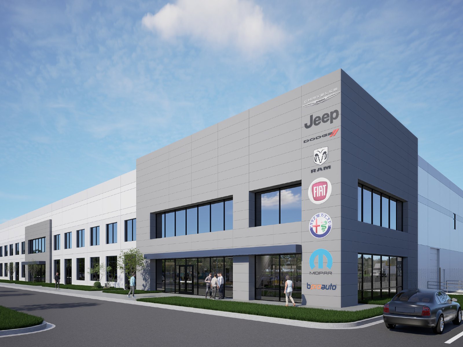 Exterior shot of Stellantis' Metro Detroit Megahub, an industrial project in Van Buren Township, Mich.