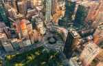 aerial view Columbus Circle in Midtown Manhattan