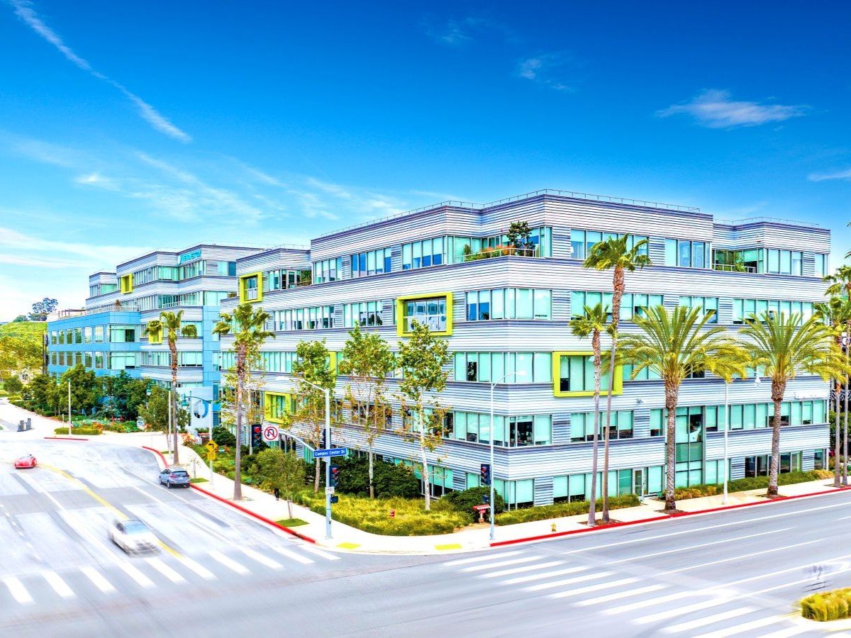 Exterior shot of i|o at Playa Vista, a two-building office campus in Los Angeles