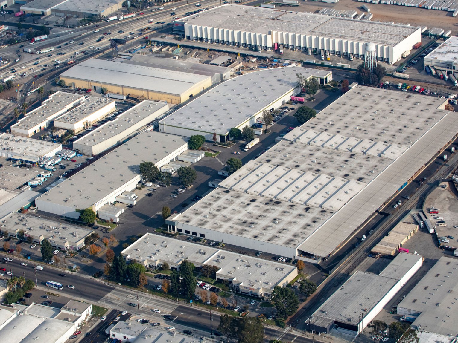 Aerial shot of the Garfield Business Center in Commerce, Calif.