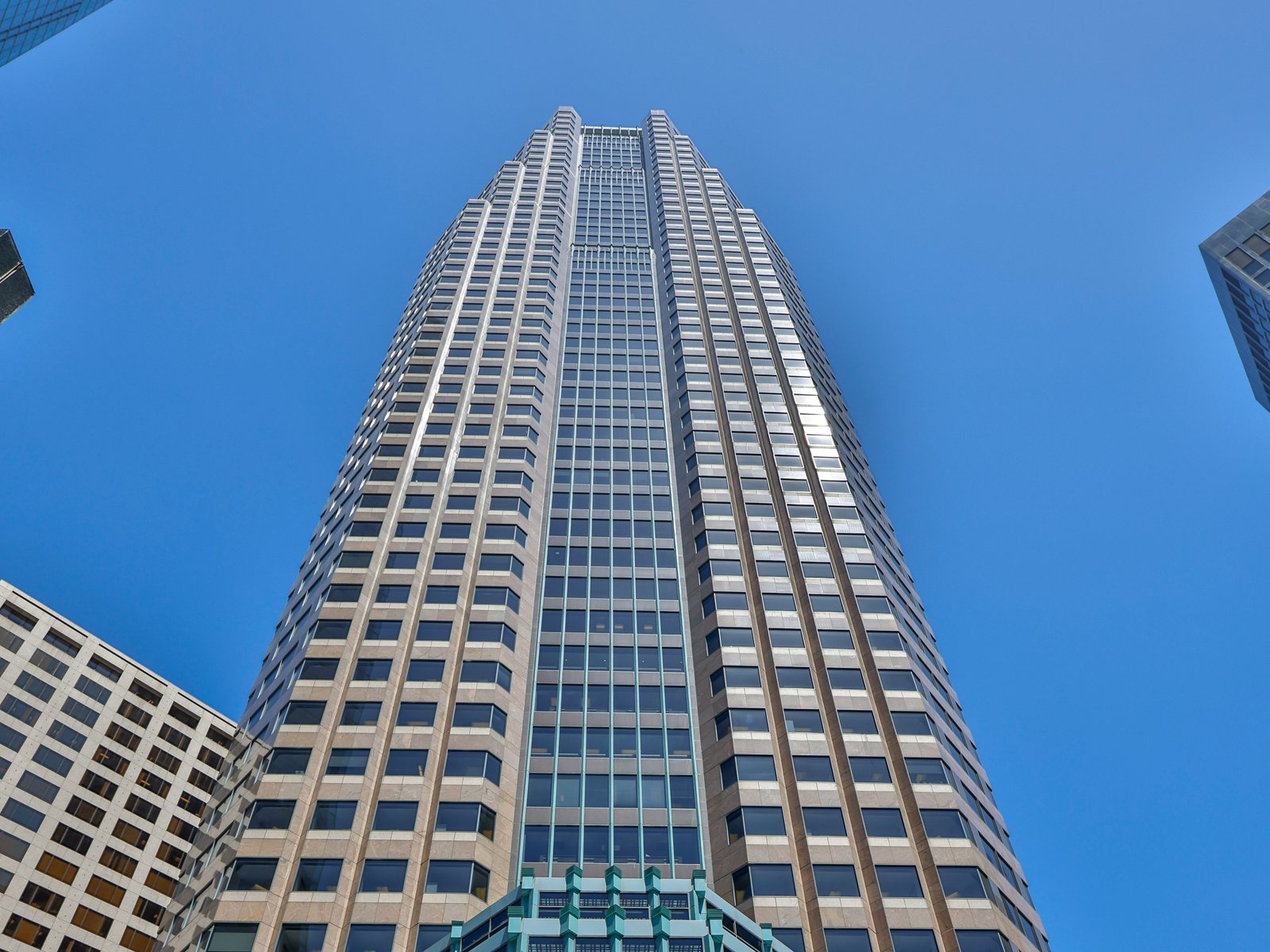 Exterior shot of Figueroa at Wilshire, a 52-story office tower in Los Angeles’s Financial District.