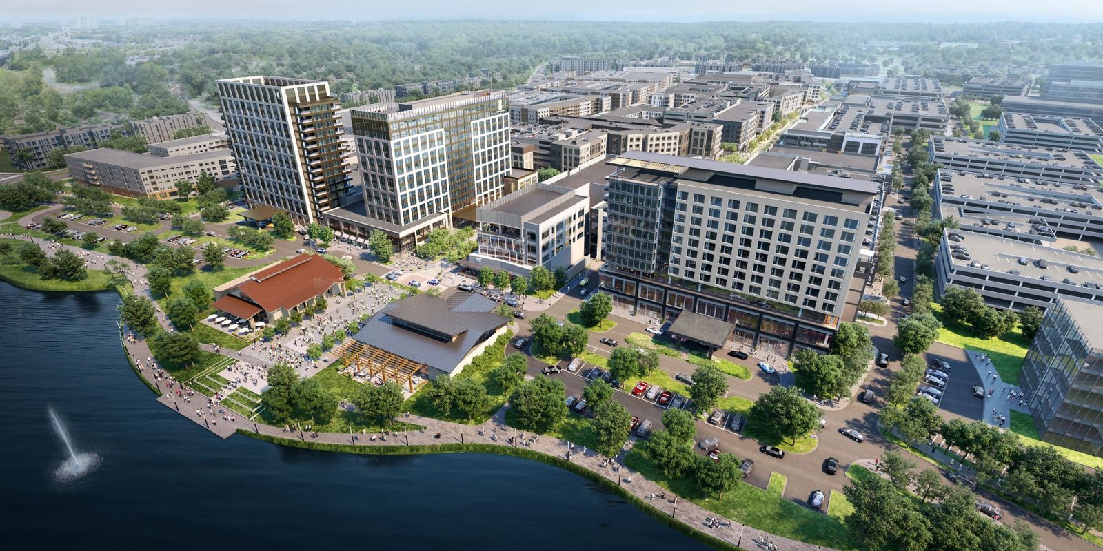 Aerial rendering of the southern entrance of Fields West