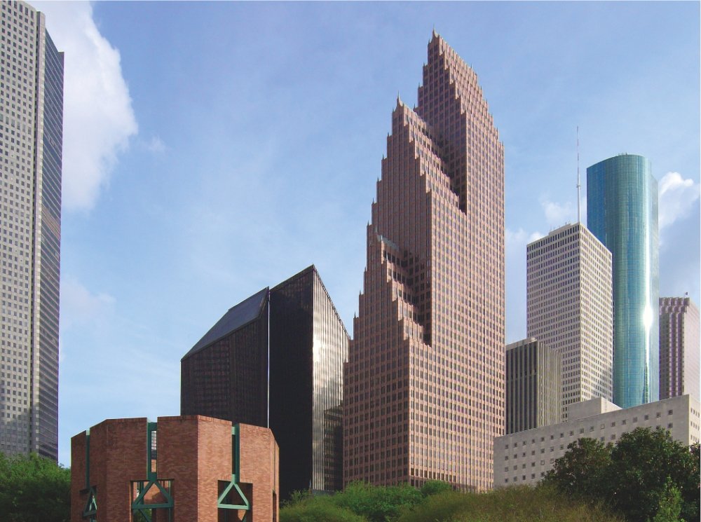 Exterior shot of TC Energy Center, an office tower in Houston.