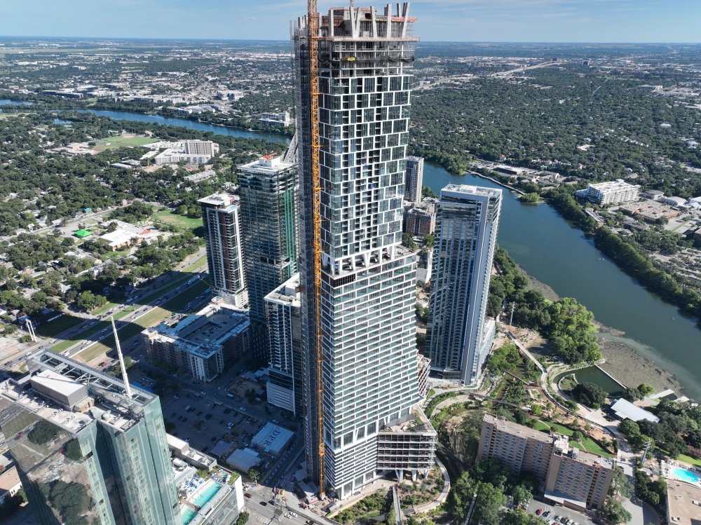 Exterior shot of Waterline, an office building underway in Austin, Texas.