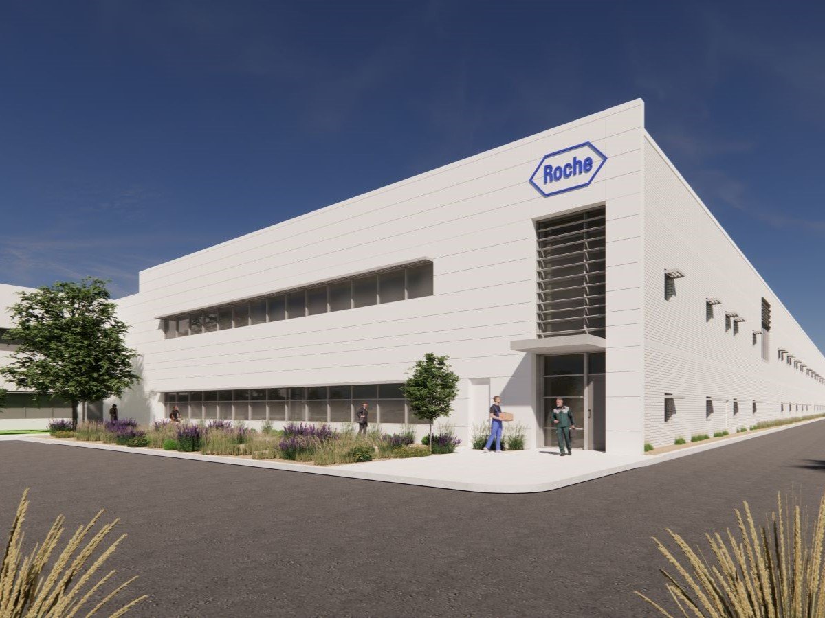 Exterior rendering of Roche's Indianapolis facility expansion