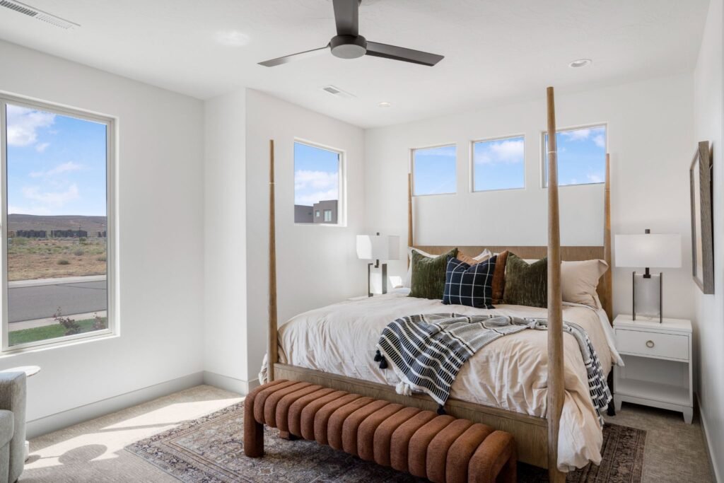 Spacious master suite interior at Tava Resort in St. George, Utah, built with modern finishes, high ceilings, and abundant natural light.