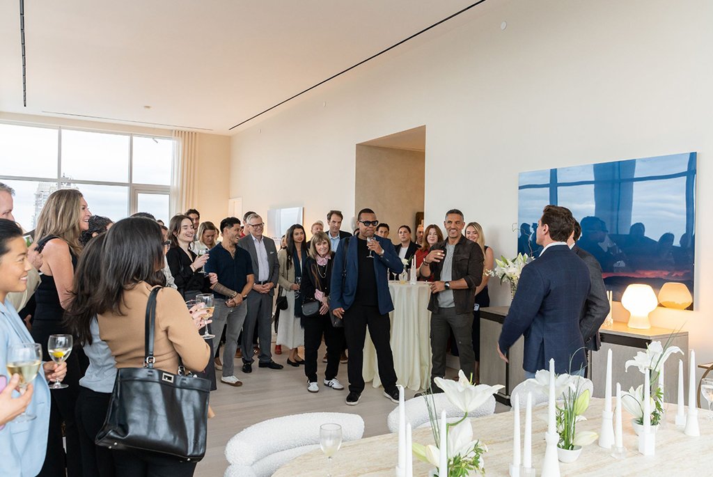 The Agency CEO Mauricio Umansky addressing guests at the launch event for The Elysia inside Penthouse 34 at 200 East 59th Street.
